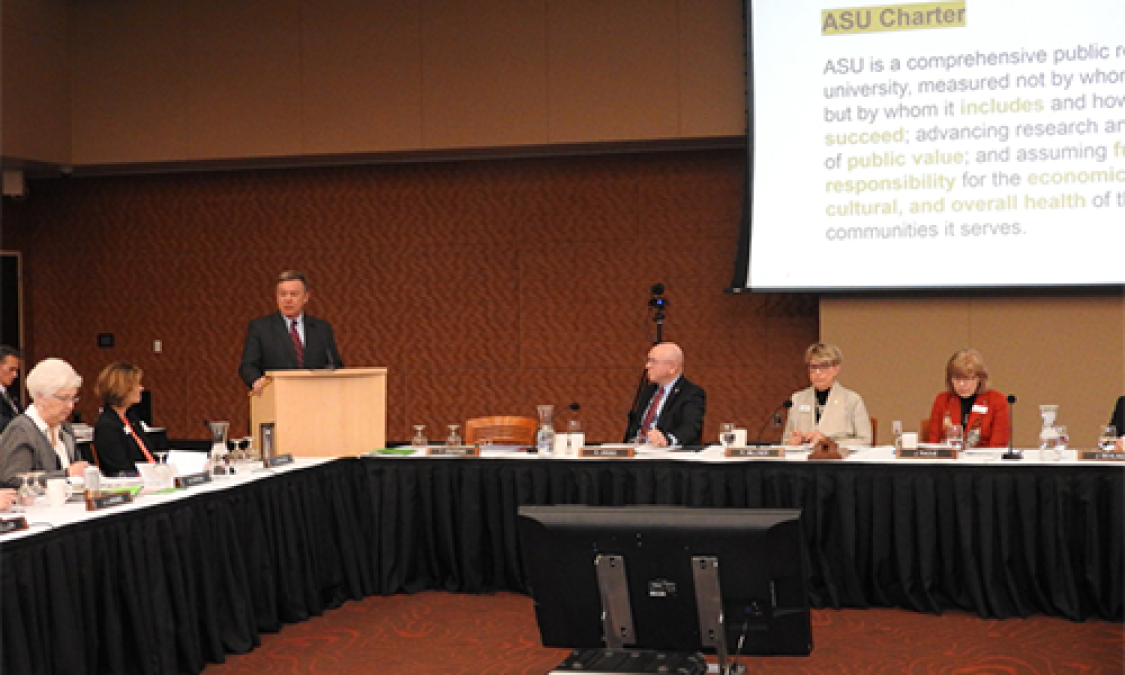 ASU President Michael Crow addresses the Wisconsin Board of Regents