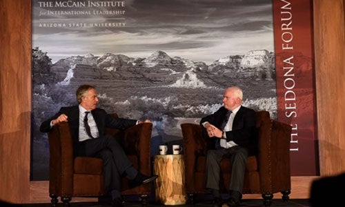 Senator John McCain and former United Kingdom Prime Minister Tony Blair