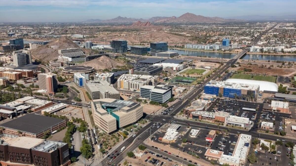 An aerial view of the ASU Tempe campus.