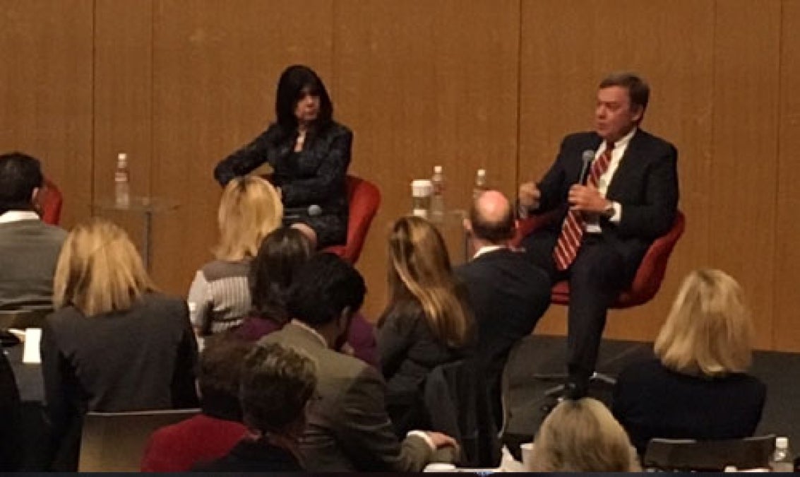 ASU President Michael Crow and MCCCD Chancellor Maria Harper-Marinick address the GPCC Vallley Voices audience.