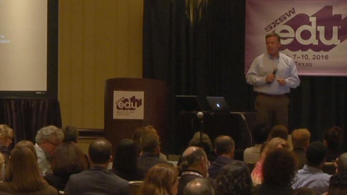 ASU President Crow addresses the audience at SXSWedu 2016