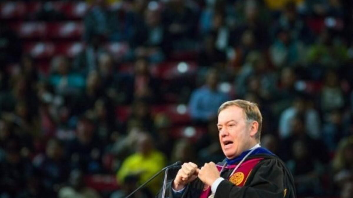 ASU President Crow speaks at the University Commencement ceremony.