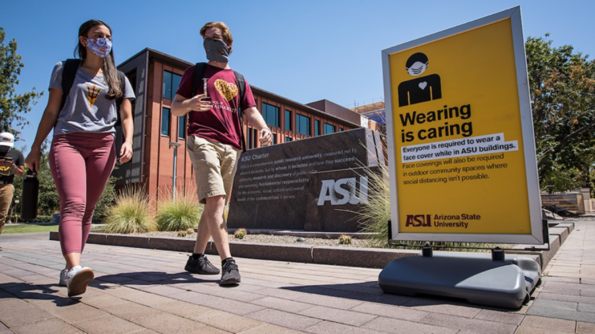 ASU students walking on the Tempe campus  